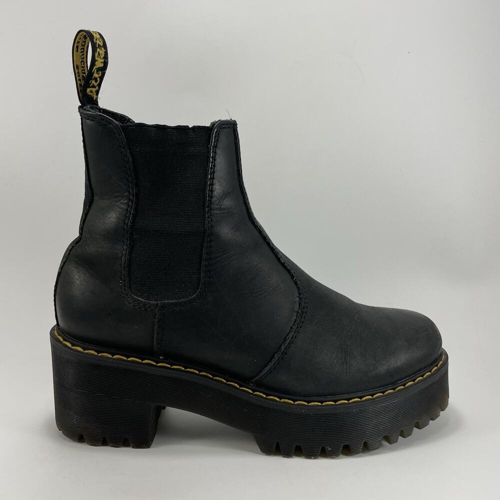 Dr. Doc Martens Rometty Black Leather Platform Chelsea Ankle Boots Womens Size 6